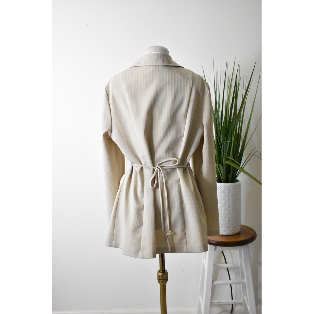 Breakin' Loose Pinstripe Blazer Womens 12 Cream 90s Vintage Tie Back Jacket - Picture 4 of 8